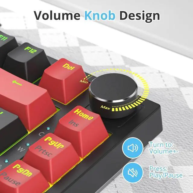 Alt view image 5 of 6 - 75 Percent Keyboard Gasket-Mounted with Sound Absorbing Pads, 82-Key Compact Wired RGB Mechanical Gaming Keyboard Hot-Swap Socket for Win, Red Black
