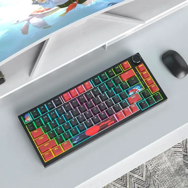 Alt view image 6 of 6 - 75 Percent Keyboard Gasket-Mounted with Sound Absorbing Pads, 82-Key Compact Wired RGB Mechanical Gaming Keyboard Hot-Swap Socket for Win, Red Black