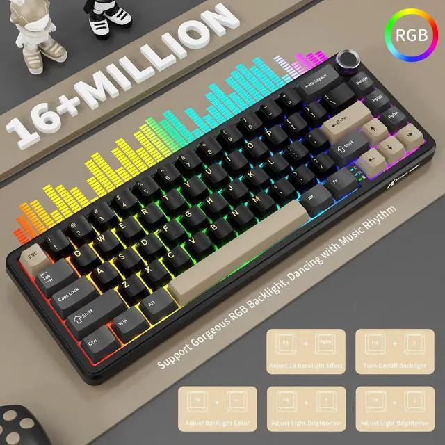 Alt view image 6 of 7 - ATTACK SHARK X66 Wireless Mechanical Gaming Keyboard with Knob,Tri Mode USB-C/BT5.0/2.4G Gasket Mounted 60% RGB Gaming Keyboard 66Keys,PBT Keycap, Hot Swappable Custom Strawberry Switch(Star Black)