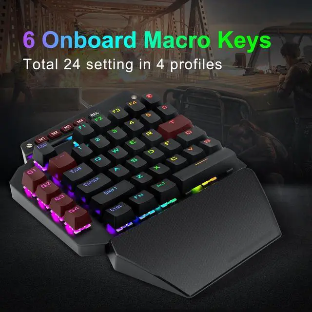 Alt view image 2 of 7 - One Handed Mechanical Gaming Keyboard, RGB Led Backlit, 6 Onboard Macro Keys, Detachable Wrist Rest, Red Switch and Detachable Type C Cable, Metal Panel, All Keys No Conflict