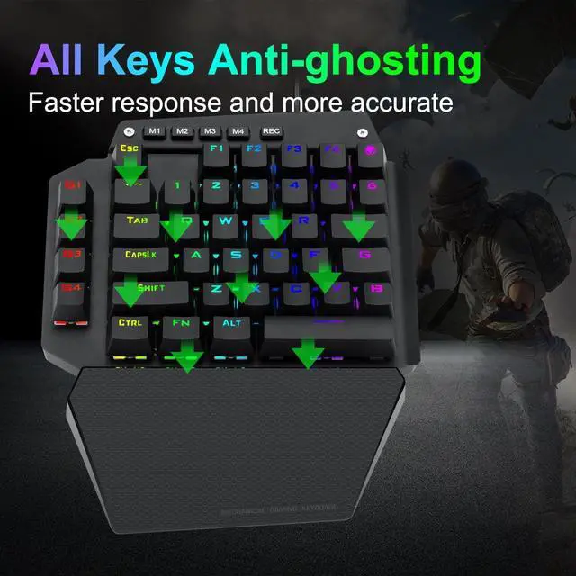 Alt view image 4 of 7 - One Handed Mechanical Gaming Keyboard, RGB Led Backlit, 6 Onboard Macro Keys, Detachable Wrist Rest, Red Switch and Detachable Type C Cable, Metal Panel, All Keys No Conflict