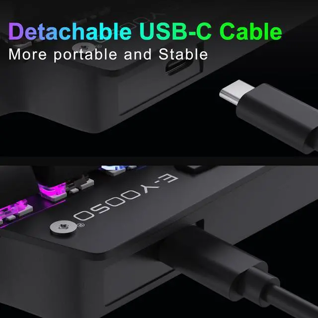 Alt view image 6 of 7 - One Handed Mechanical Gaming Keyboard, RGB Led Backlit, 6 Onboard Macro Keys, Detachable Wrist Rest, Red Switch and Detachable Type C Cable, Metal Panel, All Keys No Conflict