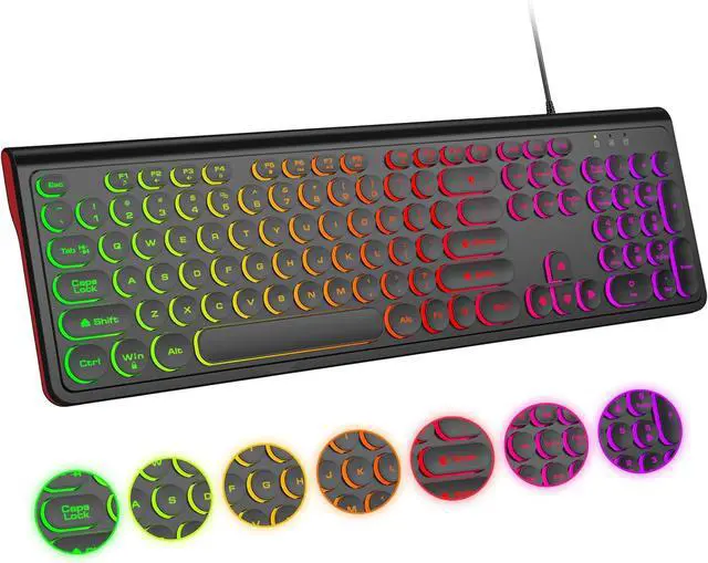 Main image of USB Wired Keyboard with Backlit 7-Colors, Full Size Keyboard with Retro Keycaps, Numeric Keypad and Media Hotkey for Computer Desktop PC Laptop and Windows 7 8 10 11