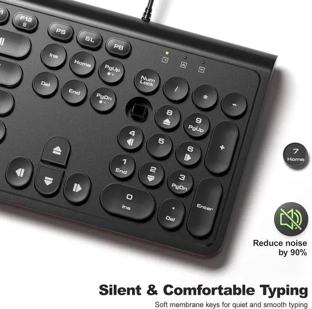 Alt view image 6 of 7 - USB Wired Keyboard with Backlit 7-Colors, Full Size Keyboard with Retro Keycaps, Numeric Keypad and Media Hotkey for Computer Desktop PC Laptop and Windows 7 8 10 11
