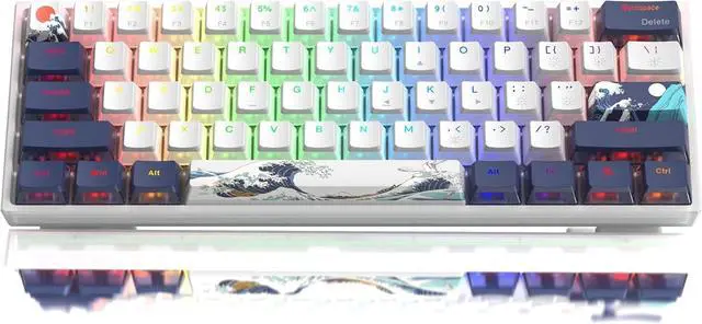 Main image of Womier 60% Percent Keyboard Gaming, WK61 Creamy Mechanical Wired Keyboard Anime, Hot-Swappable RGB Key Board with PBT Keycaps for Windows PC Gamers - POM Linear Red Switch(White Kanagawa)