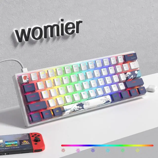 Alt view image 5 of 6 - Womier 60% Percent Keyboard Gaming, WK61 Creamy Mechanical Wired Keyboard Anime, Hot-Swappable RGB Key Board with PBT Keycaps for Windows PC Gamers - POM Linear Red Switch(White Kanagawa)