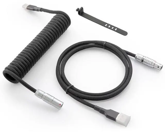 Main image of GUNMJO Pro Custom Coiled USB C Cable for Gaming Keyboard, Double-Sleeved Mechanical Keyboard Cable with Slim Type Detachable Metal Aviator, 1.5M USB-C to USB-A, Classic Black Color