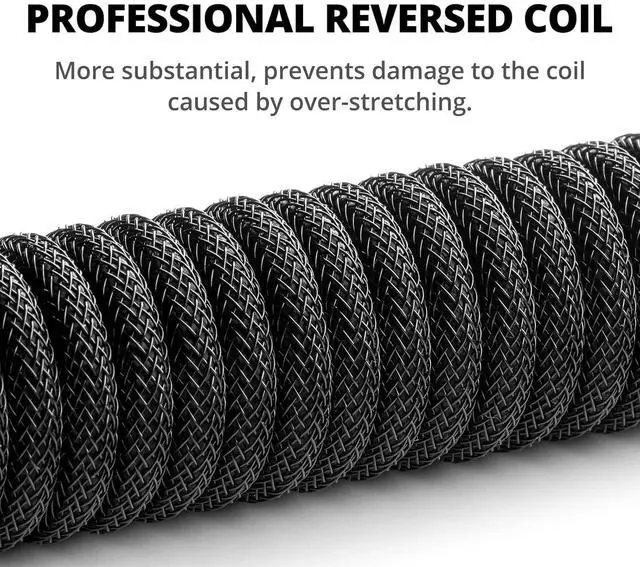 Alt view image 3 of 7 - GUNMJO Pro Custom Coiled USB C Cable for Gaming Keyboard, Double-Sleeved Mechanical Keyboard Cable with Slim Type Detachable Metal Aviator, 1.5M USB-C to USB-A, Classic Black Color