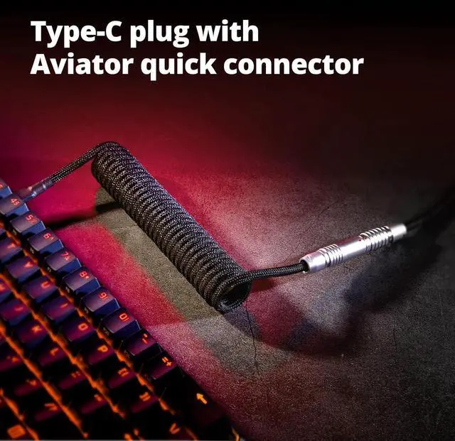 Alt view image 4 of 7 - GUNMJO Pro Custom Coiled USB C Cable for Gaming Keyboard, Double-Sleeved Mechanical Keyboard Cable with Slim Type Detachable Metal Aviator, 1.5M USB-C to USB-A, Classic Black Color