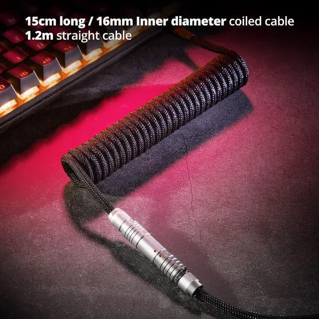 Alt view image 5 of 7 - GUNMJO Pro Custom Coiled USB C Cable for Gaming Keyboard, Double-Sleeved Mechanical Keyboard Cable with Slim Type Detachable Metal Aviator, 1.5M USB-C to USB-A, Classic Black Color