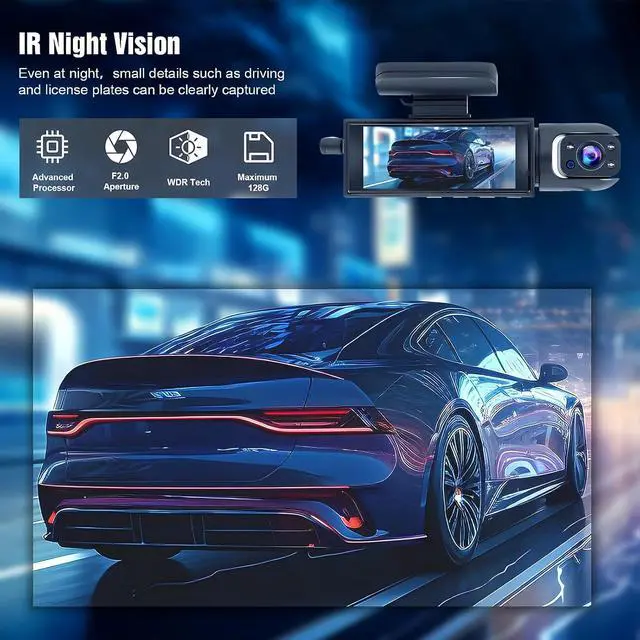 Alt view image 4 of 7 - 1080P Dash Cam Front and Inside,Dashcams for Cars with IR Night Vision Loop Recording G-Sensor 24Hr Parking Traffic Recorder(1080P)