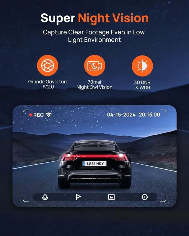 Alt view image 3 of 7 - 70mai Dash Cam M310, Dash Camera for Cars 1296P QHD, Smart Dash Cam Front Built in WiFi, 130° Wide-Angle FOV, WDR, Night Vision, iOS/Android Mobile App, Loop Recording, Parking Monitor, Time-Lapse