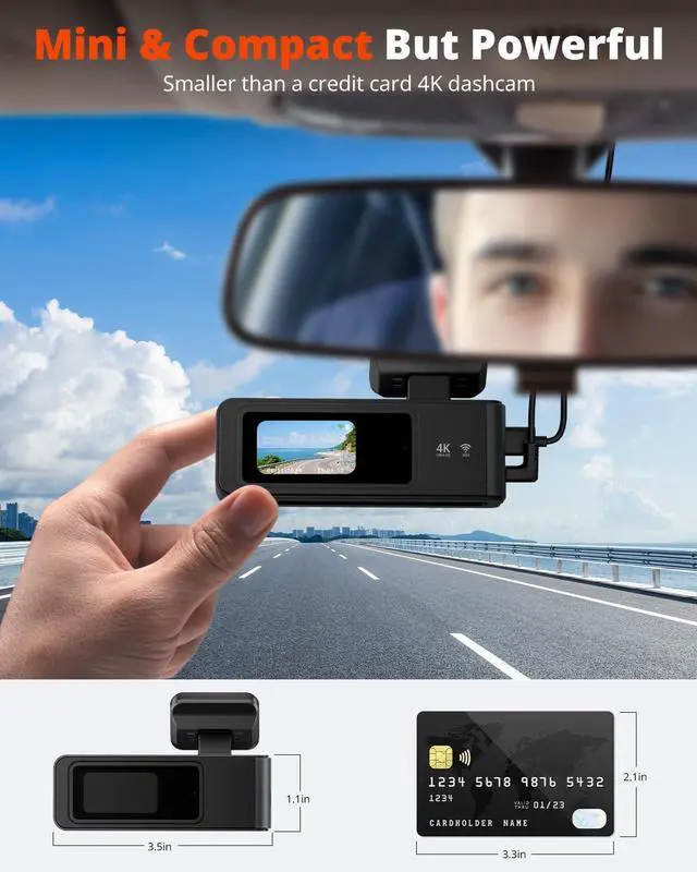 Alt view image 3 of 7 - Kingslim 4K Dash Cam Front and Rear with 64GB SD Card, 5G WiFi Dash Camera for Cars, 1.5'' Screen Dashcam Wireless APP Control, Support G-Sensor/Time Lapse 2 Kinds Parking Monitor