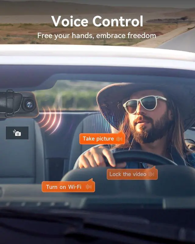 Alt view image 4 of 7 - WOLFBOX 12" 4K Rear View Mirror Camera with 5.8GHz WiFi and Voice Control, Smart Mirror Dash Cam Front and Rear, Backup Camera with 1080P Rear Camera, Dash Cam with WDR, Includes 64GB Card & GPS