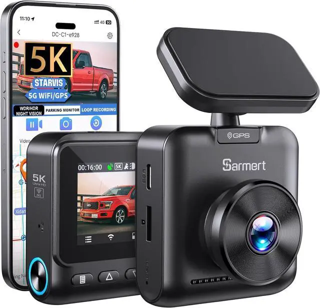 Main image of Sarmert C1 5K Dash Cam Front - Built-in GPS and 5G WiFi, Sony STARVIS Sensor, HDR Night Vision Car Camera, 5K/4K/2.5K UHD Dash Camera for Cars, Loop Recording, WDR, G-Sensor, 24H Parking Mode