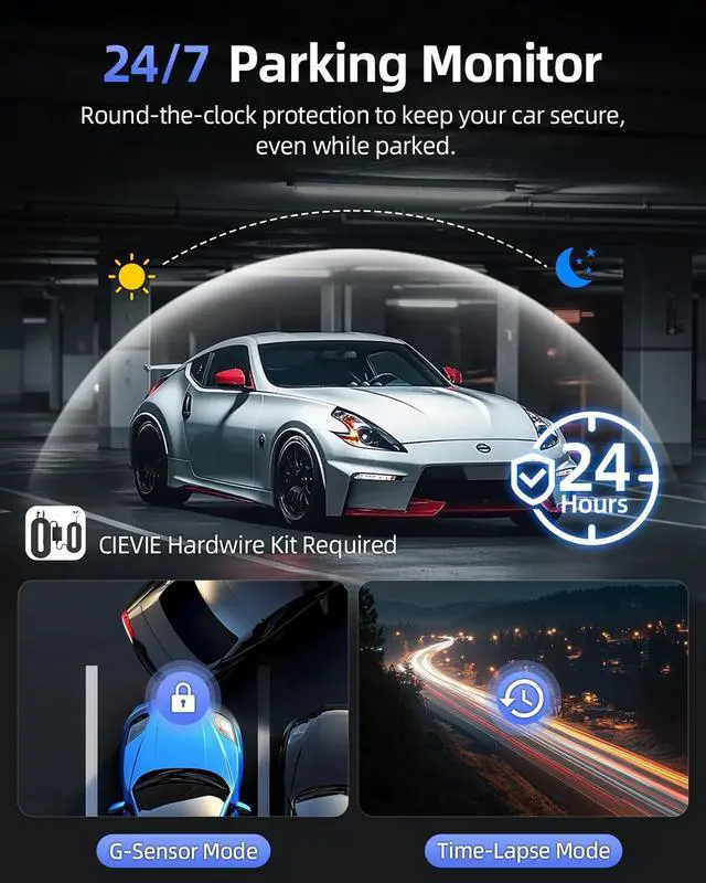 Alt view image 5 of 7 - 4K Dash Cam Front and Rear, 64GB SD Card, 1.5 IPS Display Car Camera, 5Ghz WiFi+App Control, Night Vision, 24H Parking Mode, G-Sensor, WDR, 170° Wide Angle, 4K+1080P Dual Dash Camera for Cars