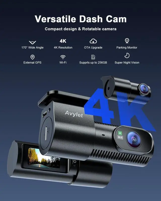 Alt view image 2 of 7 - DashCam Front and Rear Camera, 4K/1080P WiFi APP Dash Camera for Cars, External GPS Module, 1.5 IPS Screen, Dual Dash Cam with APP, Night Vision, 24H Parking Mode, 170° Wide Angle, G-Sensor
