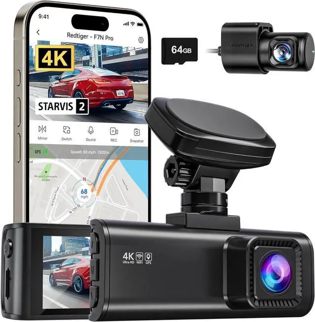 Main image of REDTIGER 4K Dash Cam Front and Rear, STARVIS 2 Sensor, 64GB Card Included, 4K/2.5K+1080P Dual Dash Camera for Cars Built-in WiFi GPS, 3.18 Inch IPS Screen, 170° Wide Angle, Parking Monitor (F7N Pro)