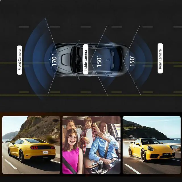 Alt view image 4 of 7 - 3 Channel Mirror Dash Cam, Aprilboy 12" Triple Rear View Mirror with Front 4K, Inside and Rear 1080P Cameras with 5.8GHz WiFi, G-Sensor, Night Vision, Reverse Assist, Parking Monitoring