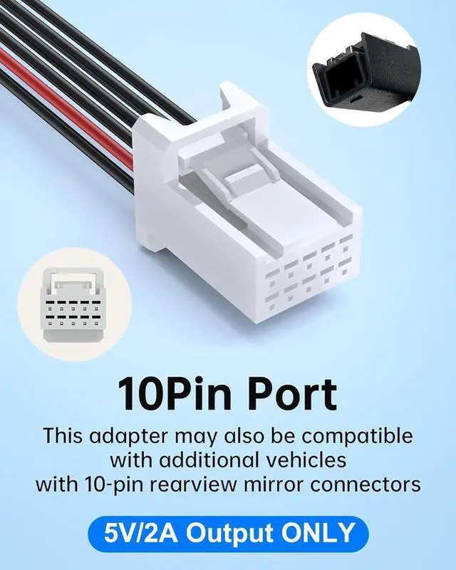 Alt view image 2 of 7 - 10 Pin Type B Dash Cam Power Adapter for Select Toyota Tacoma/Subaru Forester/Lexus Models - Car Rearview Mirror DashCam Power Adapter with 3 USB Cable (5V/2A Output ONLY)