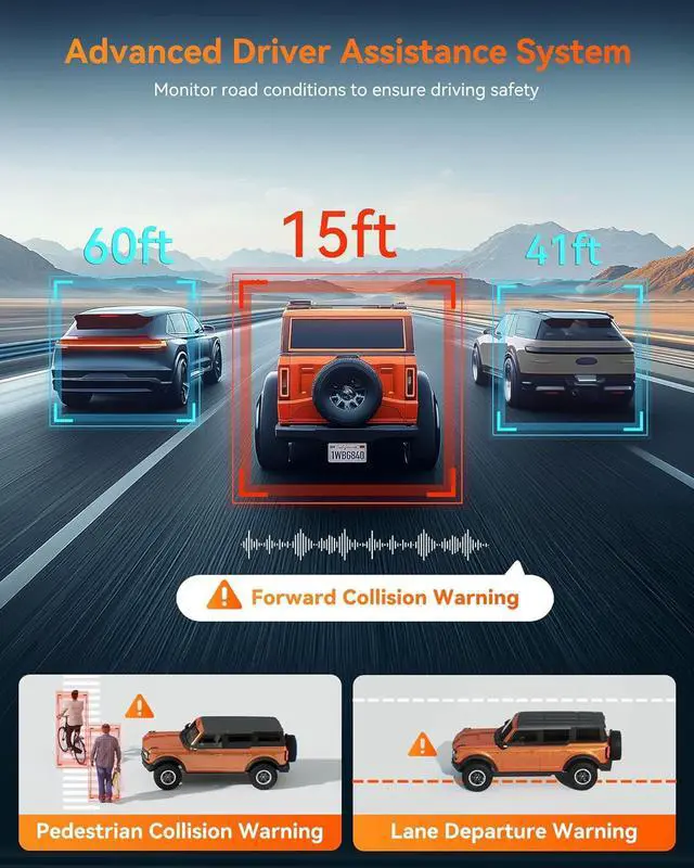 Alt view image 2 of 7 - WOLFBOX G840H 12'' Mirror Dash Cam with ADAS and BSD, 2.5K Rear View Mirror Camera Front and Rear, 5.8GHz WiFi, Voice Control, Parking Monitor, Included 32GB Card & GPS, Loop Recording