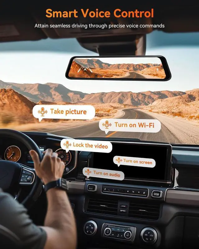 Alt view image 6 of 7 - WOLFBOX G840H 12'' Mirror Dash Cam with ADAS and BSD, 2.5K Rear View Mirror Camera Front and Rear, 5.8GHz WiFi, Voice Control, Parking Monitor, Included 32GB Card & GPS, Loop Recording