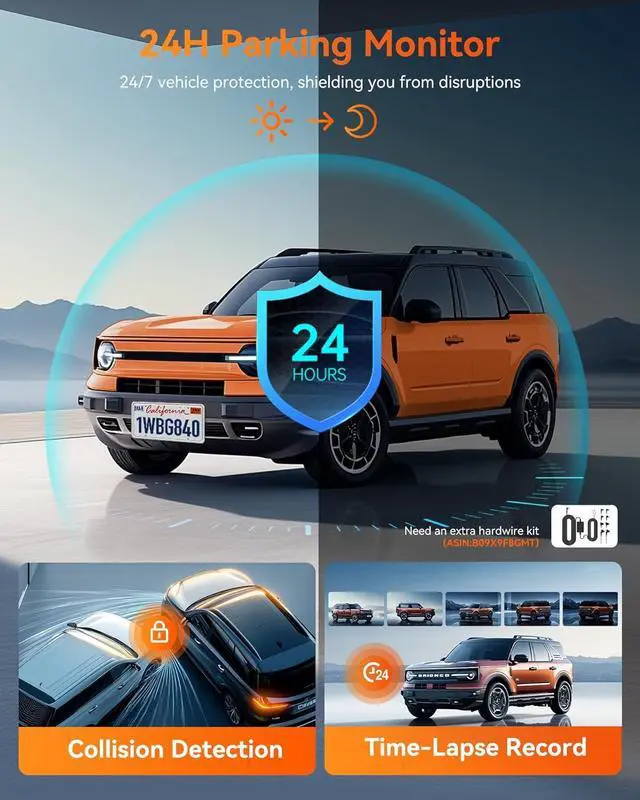 Alt view image 7 of 7 - WOLFBOX G840H 12'' Mirror Dash Cam with ADAS and BSD, 2.5K Rear View Mirror Camera Front and Rear, 5.8GHz WiFi, Voice Control, Parking Monitor, Included 32GB Card & GPS, Loop Recording