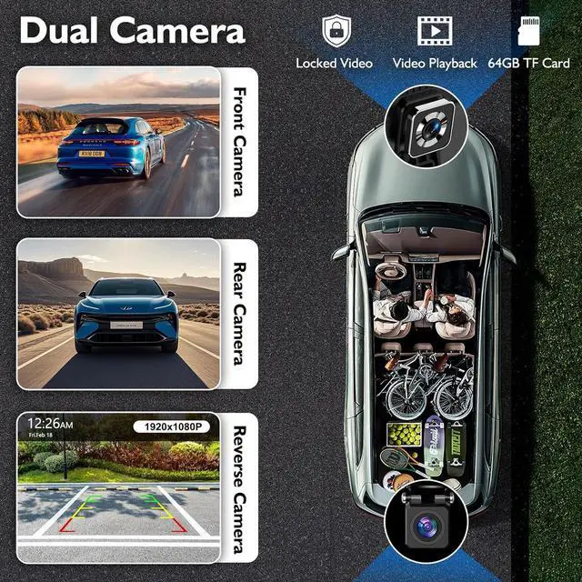 Alt view image 4 of 7 - Oscio Wireless Carplay Screen for Car 4K Dash Cam & 1080P Backup Camera, 9" Portable Car Audio Receivers with Apple Carplay & Android Auto, Voice Control, GPS Navigation, Mirror Link, Bluetooth