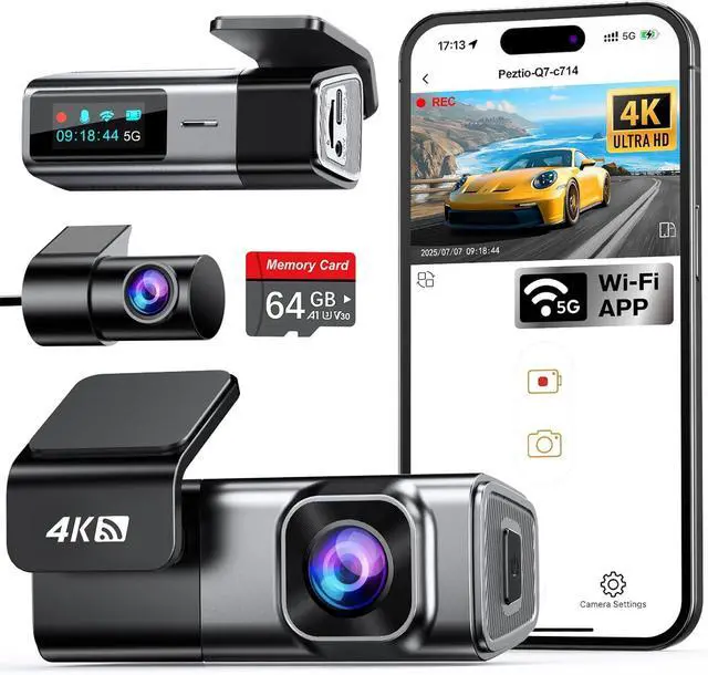 Main image of Navycrest 4K Dash Cam Front and Rear with 64GB Card, Built-in 5G WiFi, Dash Camera for Cars 4K Front and 1080P Rear, Dashcams for Cars Loop Recording, Gravity Sensor, 24-Hours Parking Mode