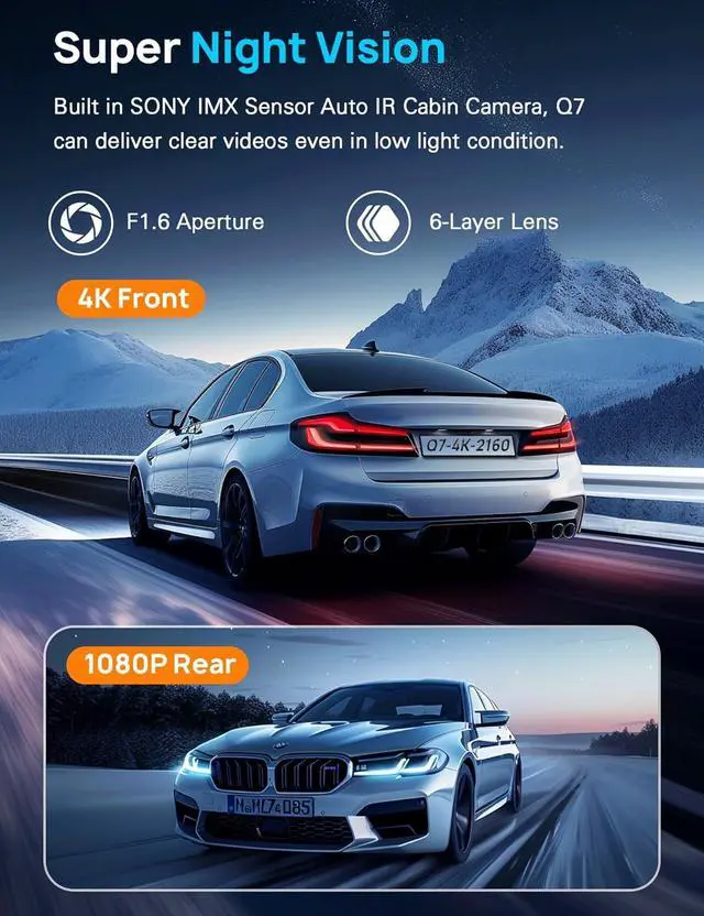 Alt view image 6 of 7 - Navycrest 4K Dash Cam Front and Rear with 64GB Card, Built-in 5G WiFi, Dash Camera for Cars 4K Front and 1080P Rear, Dashcams for Cars Loop Recording, Gravity Sensor, 24-Hours Parking Mode