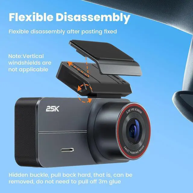 Alt view image 2 of 7 - Dash Cam Front and Rear 2.5K QHD, 3.39" Dash Camera for Cars with 64GB Card, 160° and 160° Wide Angle, G-Sensor, 24H, Front Rear Car CameraSupport 256 GB Max