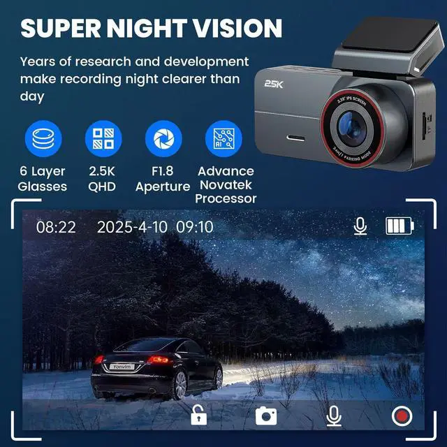 Alt view image 4 of 7 - Dash Cam Front and Rear 2.5K QHD, 3.39" Dash Camera for Cars with 64GB Card, 160° and 160° Wide Angle, G-Sensor, 24H, Front Rear Car CameraSupport 256 GB Max