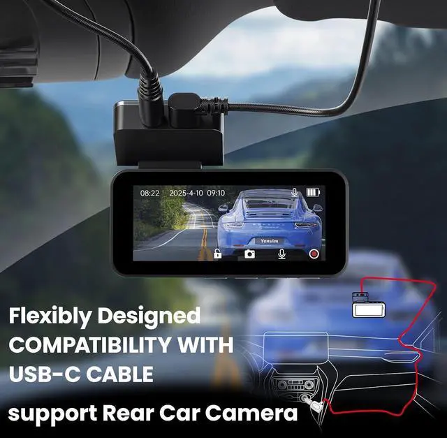 Alt view image 6 of 7 - Dash Cam Front and Rear 2.5K QHD, 3.39" Dash Camera for Cars with 64GB Card, 160° and 160° Wide Angle, G-Sensor, 24H, Front Rear Car CameraSupport 256 GB Max