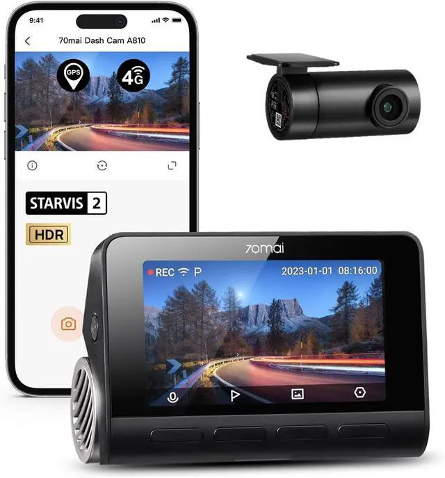 Main image of 70mai A810 4K Dash Cam Front and Rear, Dual Dash Camera for Cars with Starvis 2 HDR Night Vision, 4G LTE Support, ADAS, Built in GPS & WiFi, 24/7 Parking Mode, AI Motion Detection, Time-Lapse