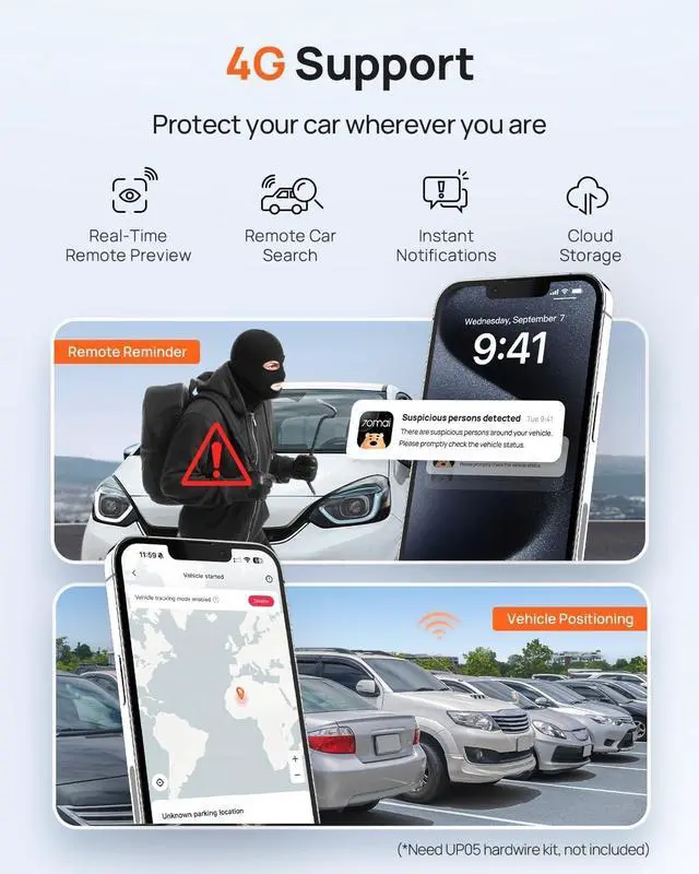 Alt view image 5 of 7 - 70mai A810 4K Dash Cam Front and Rear, Dual Dash Camera for Cars with Starvis 2 HDR Night Vision, 4G LTE Support, ADAS, Built in GPS & WiFi, 24/7 Parking Mode, AI Motion Detection, Time-Lapse