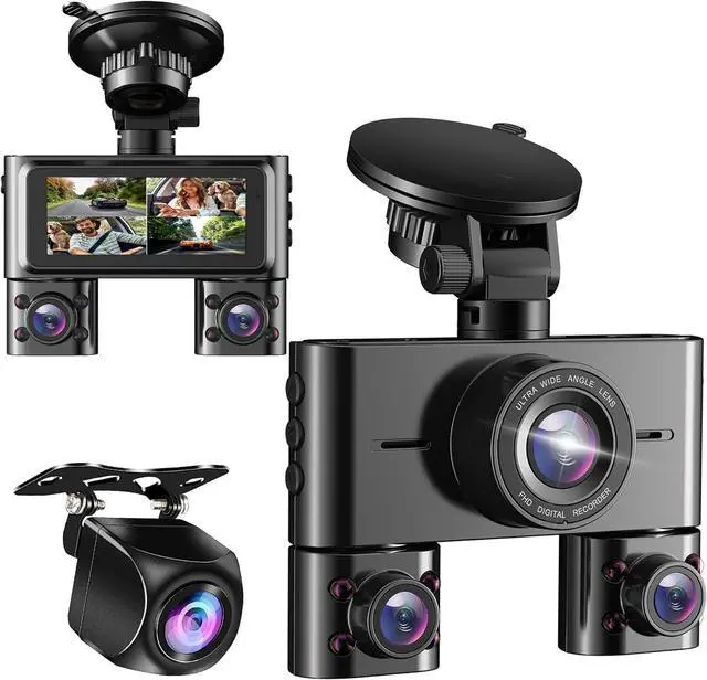Main image of 360° Dash Cam Front and Rear Inside, 4 Channel Dash Camera for Cars FHD 1080Px4, Built-in Wi-Fi, 3.16 IPS Screen, WDR Night Vision, Voice Control, Included 64GB Card, 24H Parking Mode