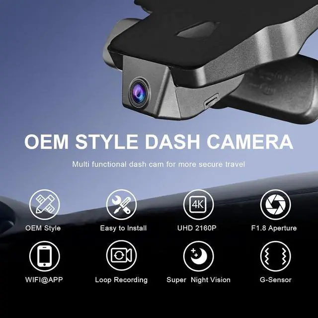 Alt view image 6 of 7 - 4K Dash Cam Custom fit for Toyota Tacoma 2018 2019 2020 2021 2022 2023(Model A),Limited TRD Sport Off-Road Pro SR5 SR,Integrated OEM Look,UHD 2160P Video,App & WiFi,128GB Card