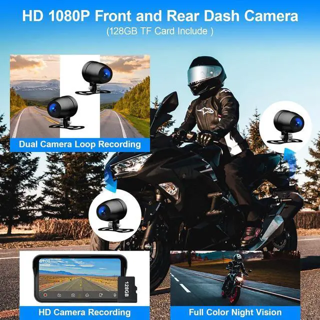 Alt view image 3 of 7 - Motorcycle Dash Cam, Motorcycle Apple Carplay & Android Auto GPS Navigation for Motorbike, 6.25" IPS Waterproof Touchscreen, Dual HD 1080P Cameras, Motos TPMS, Support BT, Siri, SD-128GB
