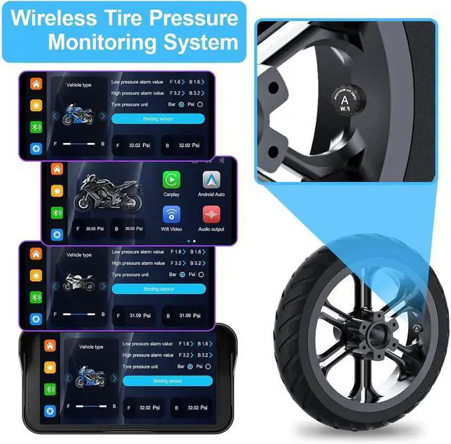 Alt view image 4 of 7 - Motorcycle Dash Cam, Motorcycle Apple Carplay & Android Auto GPS Navigation for Motorbike, 6.25" IPS Waterproof Touchscreen, Dual HD 1080P Cameras, Motos TPMS, Support BT, Siri, SD-128GB