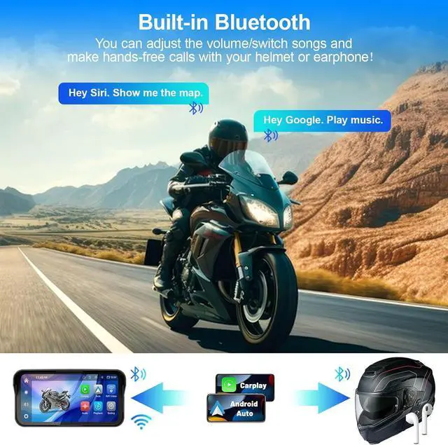 Alt view image 5 of 7 - Motorcycle Dash Cam, Motorcycle Apple Carplay & Android Auto GPS Navigation for Motorbike, 6.25" IPS Waterproof Touchscreen, Dual HD 1080P Cameras, Motos TPMS, Support BT, Siri, SD-128GB