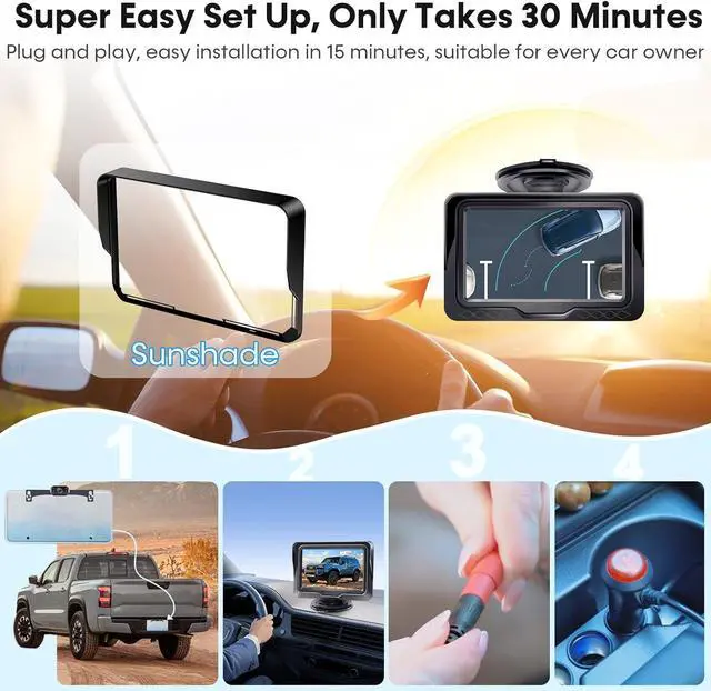 Alt view image 2 of 7 - Backup Camera Easy Setup Plug-Play: HD 1080P No-Delay Waterproof - Clear Night Vision Rear View Camera with Monitor for Car Truck SUV - LK3