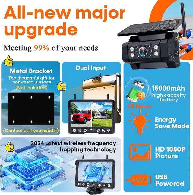 Alt view image 3 of 7 - Wireless Backup Camera Magnetic for Truck: 1 Minute Easy Install HD 1080P Rear View Camera Solar - Portable Rechargeable 5 Inch Monitor System for Car Truck SUV RV Trailer Camper Y02