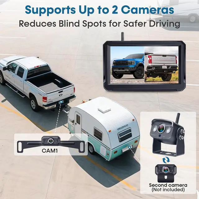 Alt view image 3 of 7 - Wireless Backup Camera for Trucks: 5 Inch 1080P HD Display, Rear View Camera, IP69K Waterproof, Night Vision, Dual-Camera Support, DIY Installation, Customizable Parking Lines by Befumly H21