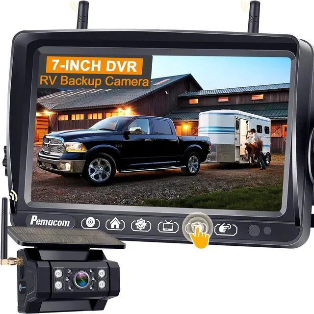 Main image of RV Backup Camera with Solar Magnetic: Long Distance No Signal Delay, 7 Inch Touch Key Monitor with Recording, HD 1080P Wireless Backup Camera for Trailer, 5th Wheel, Camper