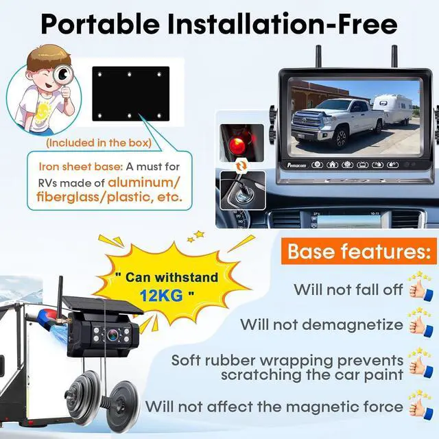 Alt view image 2 of 7 - RV Backup Camera with Solar Magnetic: Long Distance No Signal Delay, 7 Inch Touch Key Monitor with Recording, HD 1080P Wireless Backup Camera for Trailer, 5th Wheel, Camper