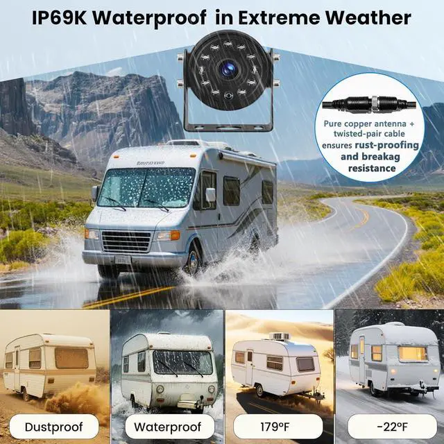Alt view image 3 of 7 - RV Backup Camera System Wired for Truck, 4 Channel 9-Inch Full Touch IPS Quad Split Monitor, with 1080P DVR Recording Waterproof IR Night Vision Rear View Cameras for Truck, Trailer, RV, Van, Pickup