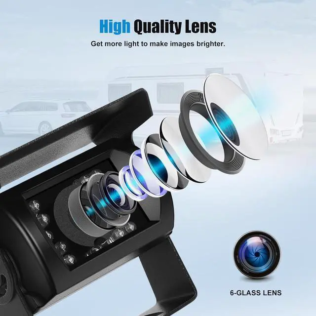 Alt view image 3 of 6 - Camecho Truck Backup Camera Heavy Duty 18 LED IR Night Vision Waterproof Vehicle Rear View Camera 12 V 24V Backup Camera Without Guide Line (Rear Camera + 32.8 ft Cable)