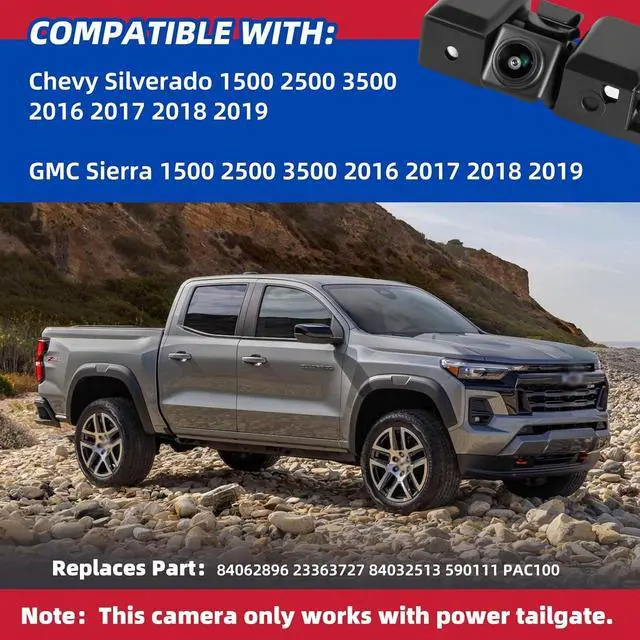 Alt view image 2 of 6 - Backup Camera Compatible with 2016 2017 2018 2019 Chevy Silverado GMC Sierra 1500 2500 3500 Rear View Suitable for Power Tailgate Replace# 84062896
