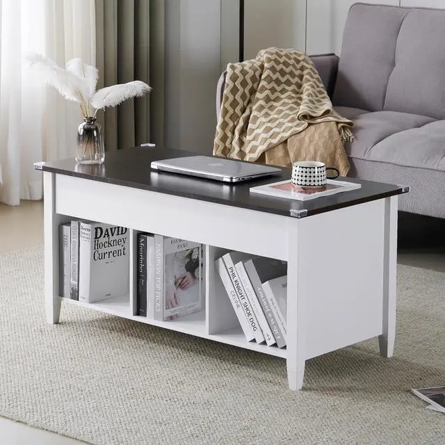 Alt view image 3 of 7 - VINGLI Lift Top Coffee Table, White, with Storage Shelf/Hidden Compartment, Gas Lifting Mesa De Centro para Sala Pop Up Coffe Table
