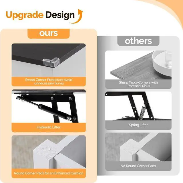 Alt view image 5 of 7 - VINGLI Lift Top Coffee Table, White, with Storage Shelf/Hidden Compartment, Gas Lifting Mesa De Centro para Sala Pop Up Coffe Table